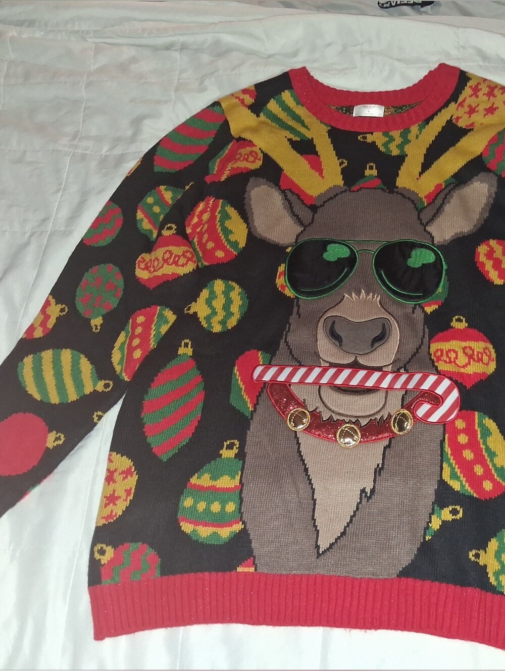 Holiday Time Ugly Christmas Sweater - Reindeer And Ornaments - XL